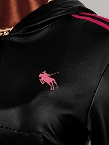 Amplova Women's Knight Print Zip-Up Cropped Sweatshirt Halloween Night Black And Pink Black Fall Y2k - Black - View 3