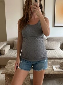 SHEIN Maternity Solid Color Round Neck Nursing Function Casual Everyday Versatile Tank Top - Grey - View 8