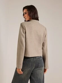 SHEIN Tall Women's Fall/ New Gray Elegant French Fashionable Modern Casual Minimalist Charming Street Style Short Stand Collar Napoleon Overcoat Office - Apricot - View 5