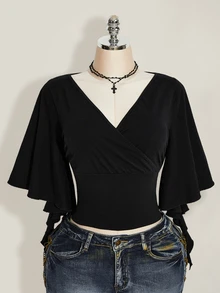SHEIN ICON Women's Summer Casual Solid Color Waist-Cinching T-Shirt - Black - View 5