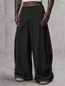 AXEPEAK Men's Deconstructed Design Wide Leg Loose Pants - Black - View 2