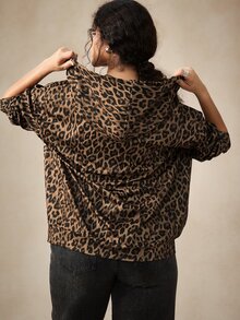 Nubod Jaket Wanita Berkerudung Model Vintage Motif Leopard Cokelat dengan Resleting, Sweatshirt Kasual Longgar dengan Bahu Jatuh - Coklat - View 2