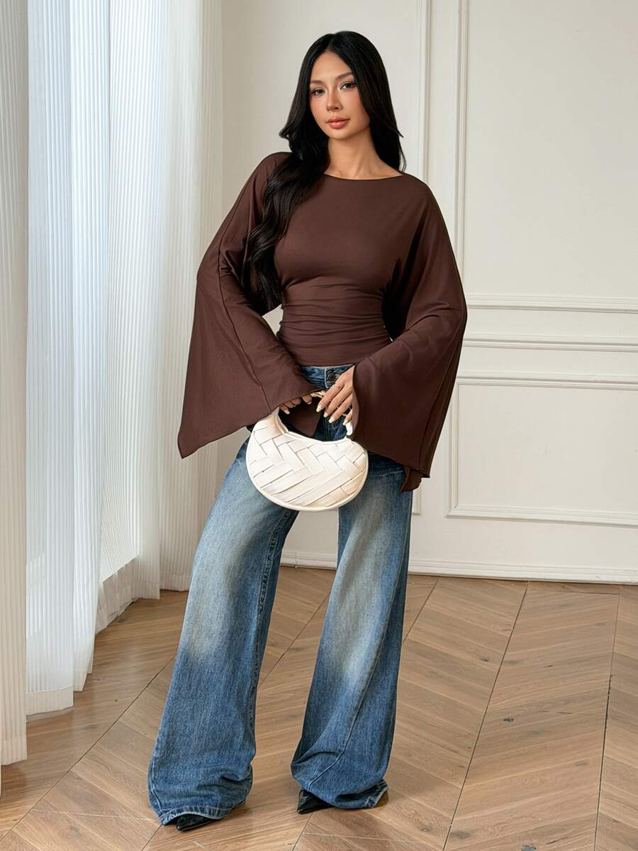 SHEIN PETITE ملابس علوية شال بتصميم كاب بني جديد للخريف/الشتاء للنساء الصغيرات - بني - مشاهدة 1