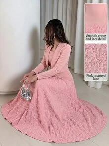 Modelyn Setelan 2 Potong Wanita, Elegan, Modis, Serbaguna, Warna Polos, Rok Mengembang dengan Hiasan Renda yang Mengencangkan Pinggang, Cocok untuk Musim Semi, Gugur, dan Musim Dingin. - Berwarna merah muda - View 6