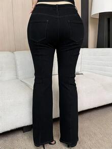 Dazy Plus Vintage Casual Cargo Denim Washed Black Stretch Skinny Sexy Minimalist Sexy Flare Jeans Plus Size Women All Season Beach Club Fall - Black - View 2