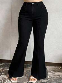 Dazy Plus Vintage Casual Cargo Denim Washed Black Stretch Skinny Sexy Minimalist Sexy Flare Jeans Plus Size Women All Season Beach Club Fall - Black - View 1