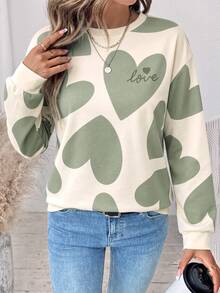 SHEIN LUNE 女款休閒圓領寬鬆衛衣，愛心印花，秋季服飾，適合日常通勤、派對、夏季、聖誕節、新年、感恩節、婚禮、海灘、出遊、約會、情人節，優雅度假風，Y2K - 白色 - 查看 7
