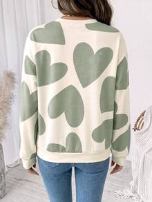SHEIN LUNE 女款休閒圓領寬鬆衛衣，愛心印花，秋季服飾，適合日常通勤、派對、夏季、聖誕節、新年、感恩節、婚禮、海灘、出遊、約會、情人節，優雅度假風，Y2K - 白色 - 查看 2