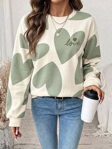 SHEIN LUNE 女款休閒圓領寬鬆衛衣，愛心印花，秋季服飾，適合日常通勤、派對、夏季、聖誕節、新年、感恩節、婚禮、海灘、出遊、約會、情人節，優雅度假風，Y2K - 白色 - 查看 3