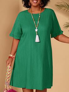 BrightlyHer Plus Size Red Round Neck Short Sleeve Casual Dress Vacation Beach Spring Summer 2026 - Fresh Green - View 7