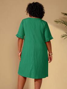 BrightlyHer Plus Size Red Round Neck Short Sleeve Casual Dress Vacation Beach Spring Summer 2026 - Fresh Green - View 2