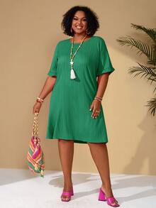 BrightlyHer Plus Size Red Round Neck Short Sleeve Casual Dress Vacation Beach Spring Summer 2026 - Fresh Green - View 5