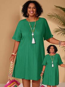 BrightlyHer Plus Size Red Round Neck Short Sleeve Casual Dress Vacation Beach Spring Summer 2026 - Fresh Green - View 8