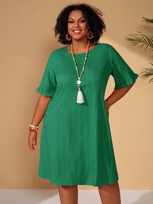 BrightlyHer Plus Size Red Round Neck Short Sleeve Casual Dress Vacation Beach Spring Summer 2026 - Fresh Green - View 6