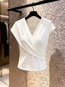GlowEve New Spring/Summer V-Neck Crossed Shoulder Short Sleeve Slim Fit Backless Design Fashionable Blouse For Women - White - View 3