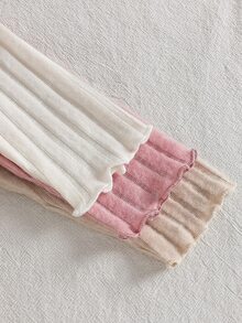 SHEIN 3件組女嬰羅紋針織上衣，可愛甜美粉色白色杏色，荷葉邊波浪飾邊長袖小立領，休閒派對秋季毛衣，節日款 - 彩色 - 查看 10