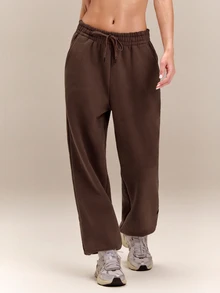 GLOWMODE Heavyweight Fleece Petite 26" Slow Days Oversized Joggers With Adjustable Drawstring Waist & Side Pockets Daily Casual Winter - Brown - View 7
