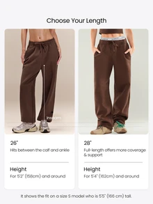 GLOWMODE Heavyweight Fleece Petite 26" Slow Days Oversized Joggers With Adjustable Drawstring Waist & Side Pockets Daily Casual Winter - Brown - View 6
