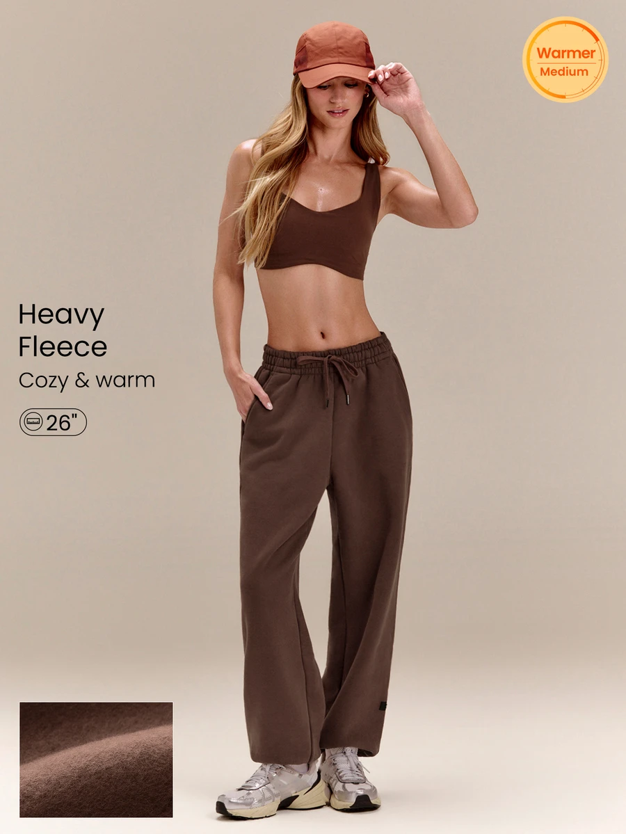GLOWMODE Heavyweight Fleece Petite 26" Slow Days Oversized Joggers With Adjustable Drawstring Waist & Side Pockets Daily Casual Winter - Brown - View 1