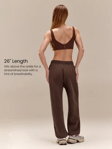 GLOWMODE Heavyweight Fleece Petite 26" Slow Days Oversized Joggers With Adjustable Drawstring Waist & Side Pockets Daily Casual Winter - Brown - View 4
