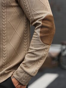 Manfinity CasualCool 男士素色休閒通勤長袖 Polo 衫 - 卡其色 - 查看 5