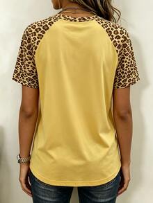 SHEIN Franclia Women's Casual Leopard Print Patchwork Short Sleeve Loose T-Shirt, Suitable For Summer Holiday And Daily Commute - Multicolor - View 2