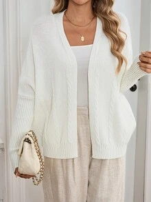 Selianne Women's Autumn New Arrival Single Piece Classic Rope Pattern Loose Short Elegant Versatile Daily Commute Fashion Knit Long Sleeve Cardigan - Beige - View 4