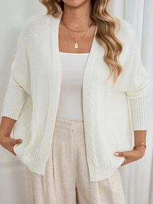 Selianne Women's Autumn New Arrival Single Piece Classic Rope Pattern Loose Short Elegant Versatile Daily Commute Fashion Knit Long Sleeve Cardigan - Beige - View 8
