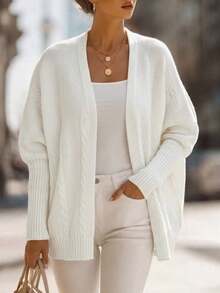 Selianne Women's Autumn New Arrival Single Piece Classic Rope Pattern Loose Short Elegant Versatile Daily Commute Fashion Knit Long Sleeve Cardigan - Beige - View 3
