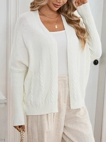 Selianne Women's Autumn New Arrival Single Piece Classic Rope Pattern Loose Short Elegant Versatile Daily Commute Fashion Knit Long Sleeve Cardigan - Beige - View 6