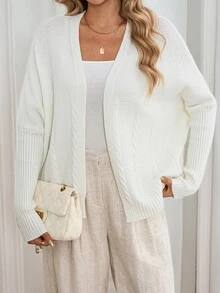 Selianne Women's Autumn New Arrival Single Piece Classic Rope Pattern Loose Short Elegant Versatile Daily Commute Fashion Knit Long Sleeve Cardigan - Beige - View 5