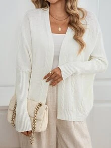 Selianne Women's Autumn New Arrival Single Piece Classic Rope Pattern Loose Short Elegant Versatile Daily Commute Fashion Knit Long Sleeve Cardigan - Beige - View 1