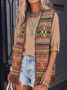 LanaWest Women's All-Over Print Casual Daily Knit Vest - Coffee Brown - View 7