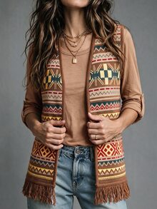 LanaWest Women's All-Over Print Casual Daily Knit Vest - Coffee Brown - View 3