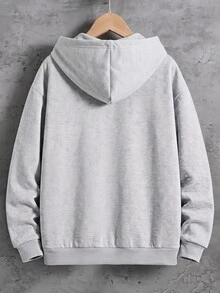 SHEIN Tween Boy Letter Print Long Sleeve Zip-Up Hooded Sweatshirt Kids New York Jacket Casual Baggy Modest Pocket Outer Coat School Active Grey Autumn - Light Grey - View 2
