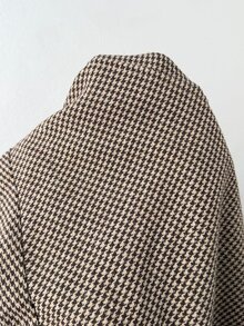 SHEIN Tall 女款時尚休閒寬鬆千鳥格圖案大衣，舒適秋冬款 - 卡其色 - 查看 15