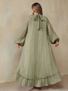 SHEIN CURVE+ Plus Size Women Solid Color Pleated Casual Party Dress Fall - Army Green - View 2