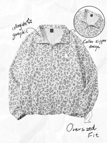 SHEIN CURVE+ 花卉圖案寬鬆灰色半拉鍊大尺碼 22W 女款 2026 秋冬萬聖節服裝 - 彩色 - 查看 1