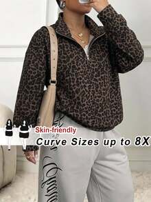 SHEIN CURVE+ Floral Pattern Wide Grey Loose Half-Zip Autumn Winter 2026 Plus Size 22W Women's Halloween Costume - Multicolor - View 1