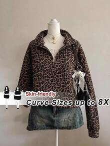 SHEIN CURVE+ Floral Pattern Wide Grey Loose Half-Zip Autumn Winter 2026 Plus Size 22W Women's Halloween Costume - Multicolor - View 2