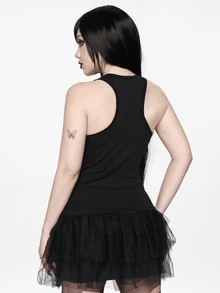 ROMWE Goth Women's Tank Top With Eyelet Punk Biohazard Symbol Dark Swamp Street Rock Style Belt Eyelets - Black - View 2