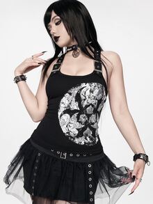 ROMWE Goth Women's Tank Top With Eyelet Punk Biohazard Symbol Dark Swamp Street Rock Style Belt Eyelets - Black - View 3
