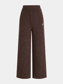 SHEIN طقم من قطعتين للبنات المراهقات بتصميم فيونكة متعدد الاستخدامات، ملابس علوية بأكمام طويلة وبنطال طويل بنقشة أطفال، رمادي فاتح - بني - مشاهدة 10
