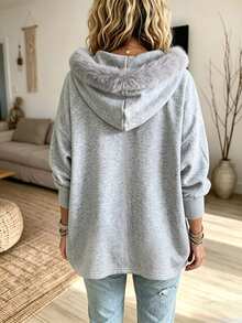 Holdful Holdful Jaket Wanita Musim Dingin Model Lengan Kelelawar dengan Tudung - Grey - View 2