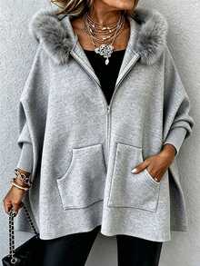 Holdful Holdful Jaket Wanita Musim Dingin Model Lengan Kelelawar dengan Tudung - Grey - View 1