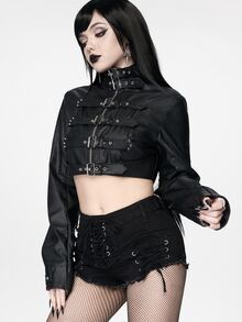 ROMWE Goth Punk Metal Eyelet Design Cropped PU Women's Jacket - Black - View 4