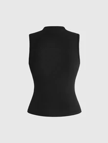 ROMWE Grunge Punk Plus Size Women's Solid Color Eyelet Design Hollow Out Fitted Tank Top - Black - View 4