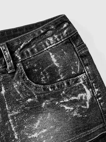 Betty Boop | ROMWE Y2K Embroidered Silver Foil Mini Plus Size Denim Shorts - Black - View 3