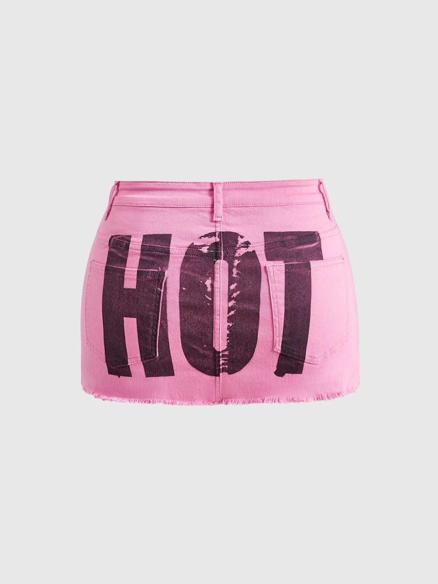 ROMWE Rok Denim Mini Plus Size Seksi Warna Pink untuk Wanita dengan Motif Huruf, Era Milenium Y2K - Berwarna merah muda - View 1