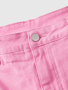 ROMWE Rok Denim Mini Plus Size Seksi Warna Pink untuk Wanita dengan Motif Huruf, Era Milenium Y2K - Berwarna merah muda - View 3